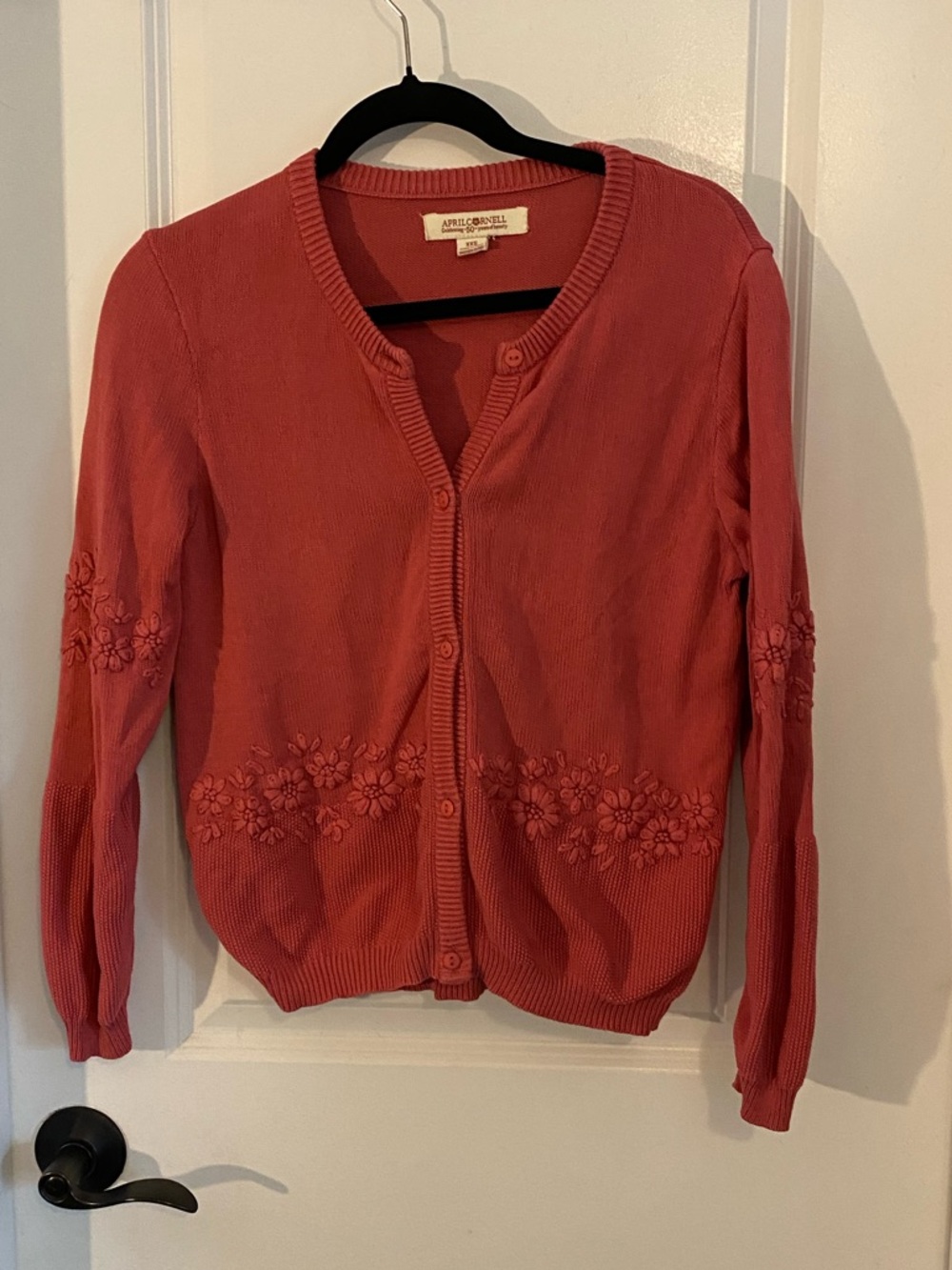 April Cornell Coral Embroidered Floral Knit Cardigan